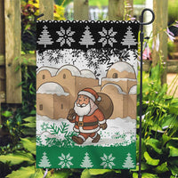 Jordan Christmas Garden Flag with Santa Snow Village Green and Black Snowflake Tree Pattern - Wonder Print Shop