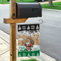 Jordan Christmas Garden Flag with Santa Snow Village Green and Black Snowflake Tree Pattern - Wonder Print Shop