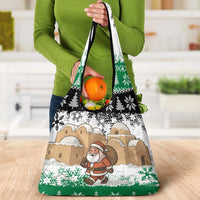 Jordan Christmas Grocery Bag with Santa Snow Village Green and Black Snowflake Tree Pattern - Wonder Print Shop
