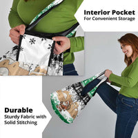 Jordan Christmas Grocery Bag with Santa Snow Village Green and Black Snowflake Tree Pattern - Wonder Print Shop