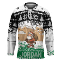 Jordan Christmas Hockey Jersey with Santa Snow Village Green and Black Snowflake Tree Pattern - Wonder Print Shop