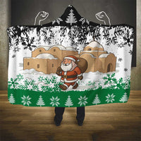 Jordan Christmas Hooded Blanket with Santa Snow Village Green and Black Snowflake Tree Pattern - Wonder Print Shop