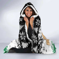 Jordan Christmas Hooded Blanket with Santa Snow Village Green and Black Snowflake Tree Pattern - Wonder Print Shop