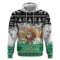 Jordan Christmas Hoodie with Santa Snow Village Green and Black Snowflake Tree Pattern - Wonder Print Shop