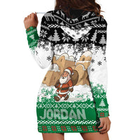 Jordan Christmas Hoodie Dress with Santa Snow Village Green and Black Snowflake Tree Pattern - Wonder Print Shop