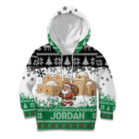 Jordan Christmas Kid Hoodie with Santa Snow Village Green and Black Snowflake Tree Pattern - Wonder Print Shop