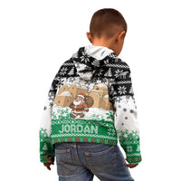 Jordan Christmas Kid Hoodie with Santa Snow Village Green and Black Snowflake Tree Pattern - Wonder Print Shop