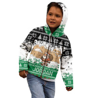 Jordan Christmas Kid Hoodie with Santa Snow Village Green and Black Snowflake Tree Pattern - Wonder Print Shop
