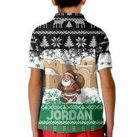 Jordan Christmas Kid Polo Shirt with Santa Snow Village Green and Black Snowflake Tree Pattern - Wonder Print Shop
