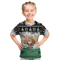 Jordan Christmas Kid T Shirt with Santa Snow Village Green and Black Snowflake Tree Pattern - Wonder Print Shop