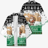 Jordan Christmas Kimono with Santa Snow Village Green and Black Snowflake Tree Pattern - Wonder Print Shop