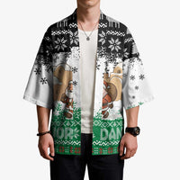 Jordan Christmas Kimono with Santa Snow Village Green and Black Snowflake Tree Pattern - Wonder Print Shop