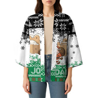 Jordan Christmas Kimono with Santa Snow Village Green and Black Snowflake Tree Pattern - Wonder Print Shop