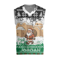 Jordan Christmas Knitted V-Neck Vest with Santa Snow Village Green and Black Snowflake Tree Pattern - Wonder Print Shop