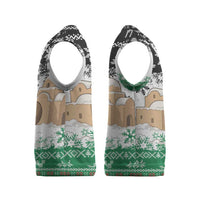 Jordan Christmas Knitted V-Neck Vest with Santa Snow Village Green and Black Snowflake Tree Pattern - Wonder Print Shop