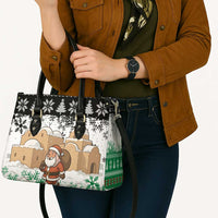 Jordan Christmas Leather Bag with Santa Snow Village Green and Black Snowflake Tree Pattern - Wonder Print Shop