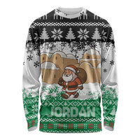 Jordan Christmas Long Sleeve Shirt with Santa Snow Village Green and Black Snowflake Tree Pattern - Wonder Print Shop