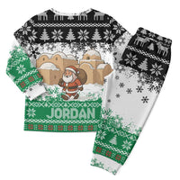 Jordan Christmas Pajama Set with Santa Snow Village Green and Black Snowflake Tree Pattern - Wonder Print Shop