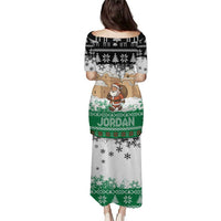 Jordan Christmas Puletasi with Santa Snow Village Green and Black Snowflake Tree Pattern - Wonder Print Shop