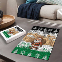 Jordan Christmas Puzzle with Santa Snow Village Green and Black Snowflake Tree Pattern - Wonder Print Shop