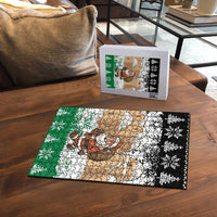 Jordan Christmas Puzzle with Santa Snow Village Green and Black Snowflake Tree Pattern - Wonder Print Shop