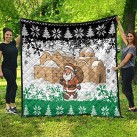 Jordan Christmas Quilt with Santa Snow Village Green and Black Snowflake Tree Pattern - Wonder Print Shop