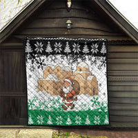 Jordan Christmas Quilt with Santa Snow Village Green and Black Snowflake Tree Pattern - Wonder Print Shop
