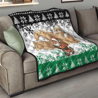 Jordan Christmas Quilt with Santa Snow Village Green and Black Snowflake Tree Pattern - Wonder Print Shop