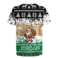 Jordan Christmas Rugby Jersey with Santa Snow Village Green and Black Snowflake Tree Pattern - Wonder Print Shop