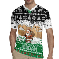 Jordan Christmas Rugby Jersey with Santa Snow Village Green and Black Snowflake Tree Pattern - Wonder Print Shop