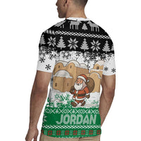 Jordan Christmas Rugby Jersey with Santa Snow Village Green and Black Snowflake Tree Pattern - Wonder Print Shop