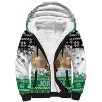 Jordan Christmas Sherpa Hoodie with Santa Snow Village Green and Black Snowflake Tree Pattern - Wonder Print Shop