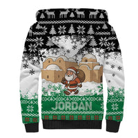 Jordan Christmas Sherpa Hoodie with Santa Snow Village Green and Black Snowflake Tree Pattern - Wonder Print Shop