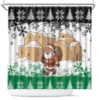 Jordan Christmas Shower Curtain with Santa Snow Village Green and Black Snowflake Tree Pattern - Wonder Print Shop