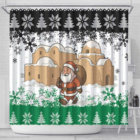 Jordan Christmas Shower Curtain with Santa Snow Village Green and Black Snowflake Tree Pattern - Wonder Print Shop