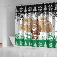 Jordan Christmas Shower Curtain with Santa Snow Village Green and Black Snowflake Tree Pattern - Wonder Print Shop
