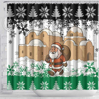 Jordan Christmas Shower Curtain with Santa Snow Village Green and Black Snowflake Tree Pattern - Wonder Print Shop