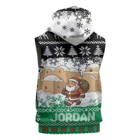 Jordan Christmas Sleeveless Zip Hoodie with Santa Snow Village Green and Black Snowflake Tree Pattern - Wonder Print Shop