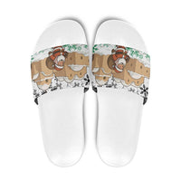 Jordan Christmas Slide Sandals with Santa Snow Village Green and Black Snowflake Tree Pattern - Wonder Print Shop