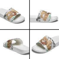 Jordan Christmas Slide Sandals with Santa Snow Village Green and Black Snowflake Tree Pattern - Wonder Print Shop