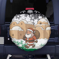 Jordan Christmas Spare Tire Cover with Santa Snow Village Green and Black Snowflake Tree Pattern - Wonder Print Shop