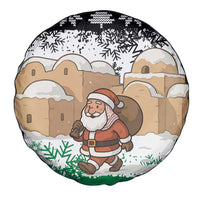 Jordan Christmas Spare Tire Cover with Santa Snow Village Green and Black Snowflake Tree Pattern - Wonder Print Shop