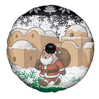 Jordan Christmas Spare Tire Cover with Santa Snow Village Green and Black Snowflake Tree Pattern - Wonder Print Shop
