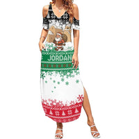 Jordan Christmas Summer Maxi Dress with Santa Snow Village Green and Black Snowflake Tree Pattern - Wonder Print Shop