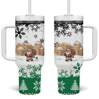 Jordan Christmas Tumbler With Handle with Santa Snow Village Green and Black Snowflake Tree Pattern - Wonder Print Shop