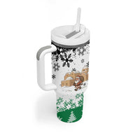 Jordan Christmas Tumbler With Handle with Santa Snow Village Green and Black Snowflake Tree Pattern - Wonder Print Shop