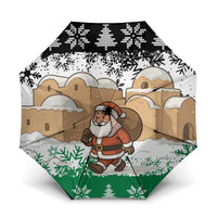 Jordan Christmas Umbrella with Santa Snow Village Green and Black Snowflake Tree Pattern - Wonder Print Shop