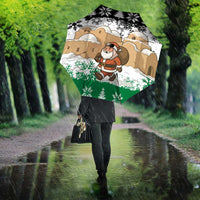Jordan Christmas Umbrella with Santa Snow Village Green and Black Snowflake Tree Pattern - Wonder Print Shop