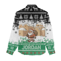 Jordan Christmas Women Casual Shirt with Santa Snow Village Green and Black Snowflake Tree Pattern - Wonder Print Shop