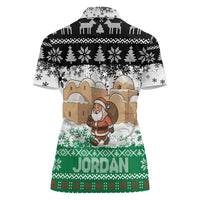 Jordan Christmas Women Polo Shirt with Santa Snow Village Green and Black Snowflake Tree Pattern - Wonder Print Shop